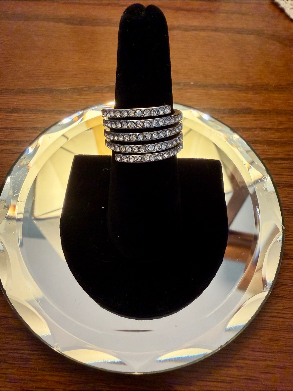 Source Unknown Silver-Tone Multi-Row Crystal Ring